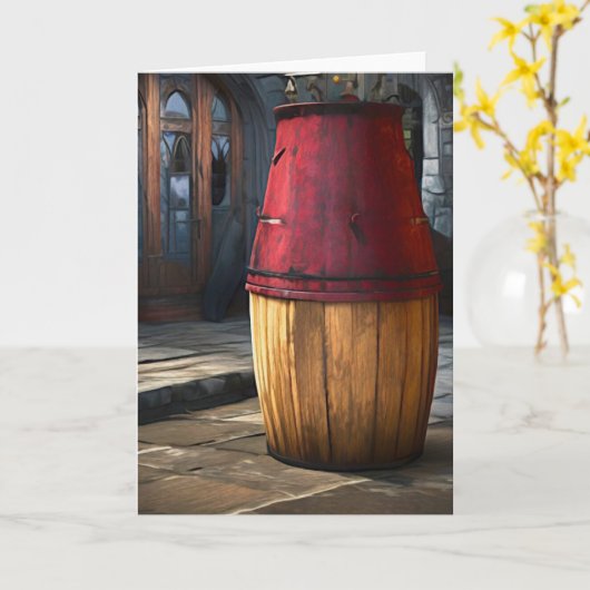 Weinbarrel Rustikales Rotes Oberteil Karte (Gelbe Blume)