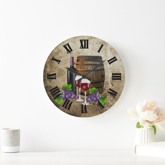 Weinbarrel und Brille Große Wanduhr (Zuhause)