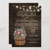 Weinbarrel und Rose Rustikales Burgund und Blau Einladung (Vorne/Hinten)