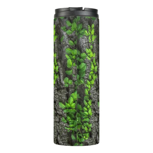 Weinbedeckte Baumrinde grün braun Thermosbecher (Rückseite)