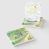 Weinberg Art Custom Monogram Steinuntersetzer (Seitenansicht)