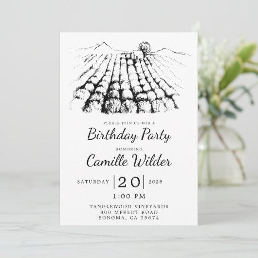 Weinberg Geburtstagsparty Einladung (Stehend Vorderseite)