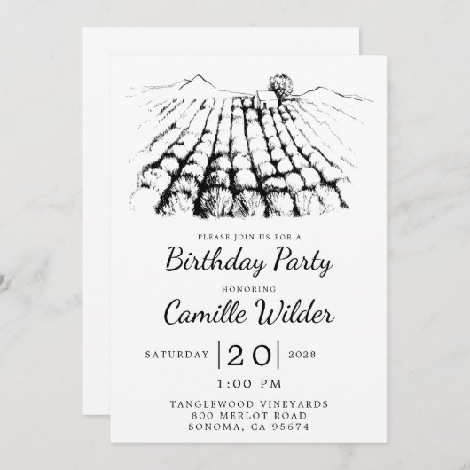 Weinberg Geburtstagsparty Einladung (Vorne/Hinten)