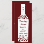 Weinberg-Hochzeit, die Menü speist Menükarte (Vorne/Hinten)