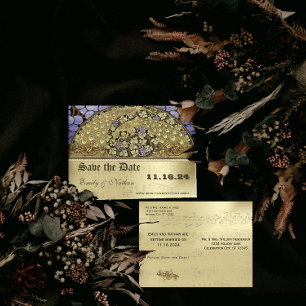 Weinberg Jugendstil Pfauenvögel Save the Date Ankündigungspostkarte