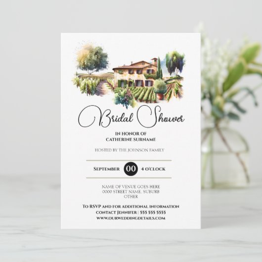 Weinberg Rustikale Weinkellereien Brautparty Einladung (Stehend Vorderseite)