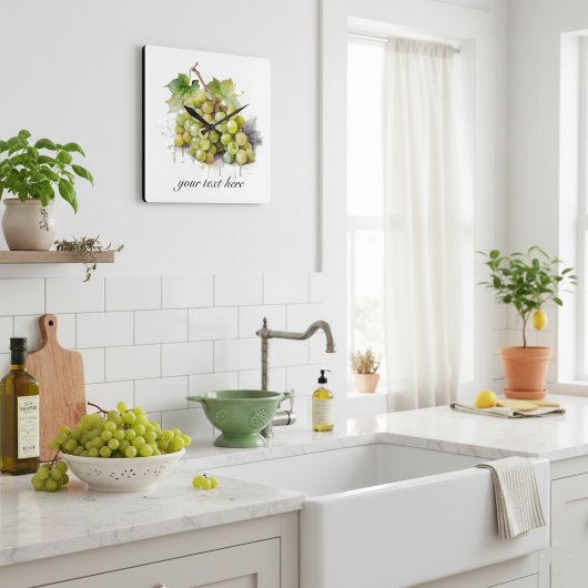 Weinberg Wasserfarbene Trauben Quadratische Wanduhr