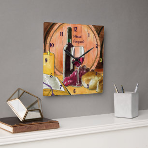Weinberg Wein und Brot Personalisiert  Quadratische Wanduhr