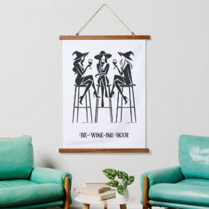 Weinberge,Moderne,elegante Hexen Weinnacht Wandteppich Mit Holzrahmen