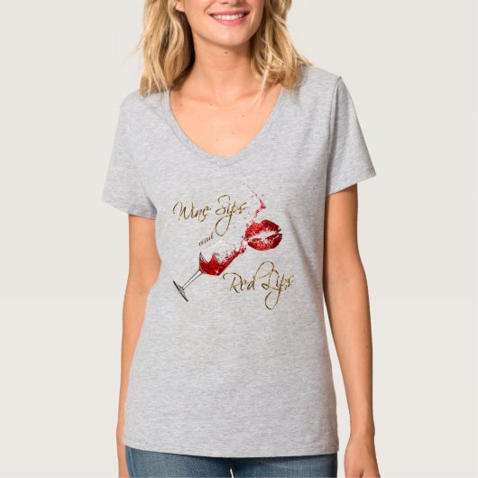Weinberge und rote Lippen Trendy Design T-Shirt (Vorderseite)