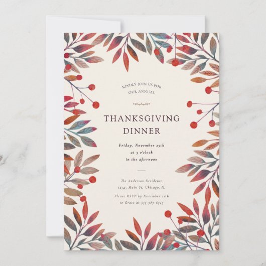 Weinbergen & Herbstlaub Erntedank Abendessen Einladung (Vorderseite)