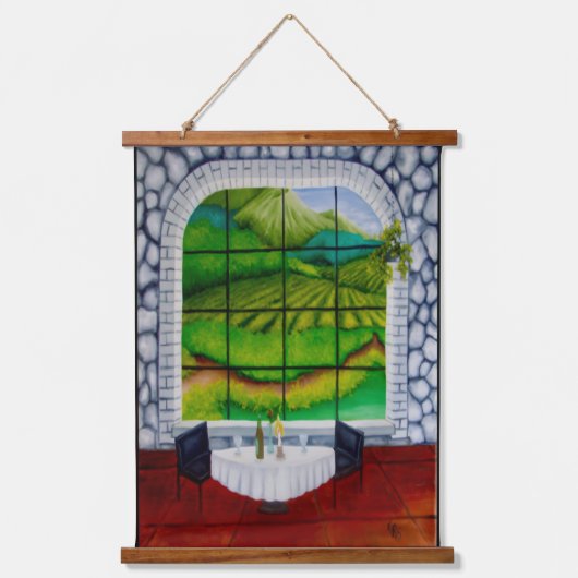 Weinbergfenster Wandteppich Mit Holzrahmen (Vorderseite)