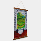 Weinbergfenster Wandteppich Mit Holzrahmen (Gewinkelt)