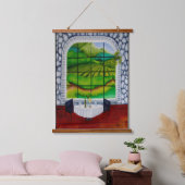 Weinbergfenster Wandteppich Mit Holzrahmen (Schlafzimmer)