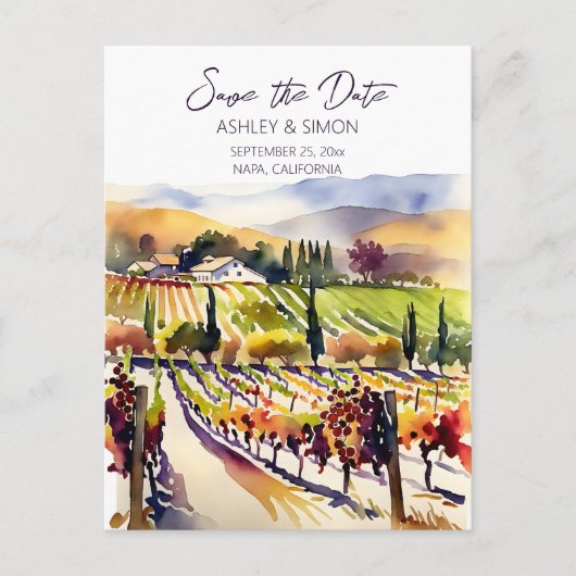 Weinbergsfarbe Napa Tal Save the Date Postkarte (Vorderseite)