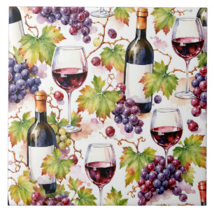 Weinbergswein und Trauben Wasserfarbe Fliese