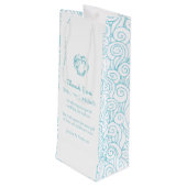 Weinbeutel der personalisierten Muschel mit blauer Geschenktüte Für Weinflaschen (Rückseite Schrägansicht)