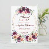 WEINBLUSH WATERCOLOR FLORAL GOLD FOTO SWEET 16 EINLADUNG (Stehend Vorderseite)