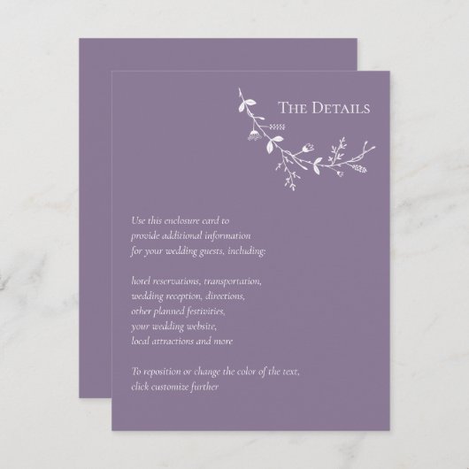 Weincroll Hochzeit Lila Details Begleitkarte (Vorne/Hinten)