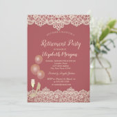 Weine Glas Balloons Lace Red Rtirement Einladung (Stehend Vorderseite)