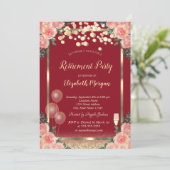 Weine Glasballons Glitzer Rose Rotes Ruhestand Einladung (Stehend Vorderseite)