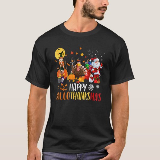 Weine Glass Thankgiving Happy Hallothanksmas 8 T-Shirt (Vorderseite)