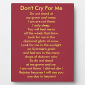 Weine nicht nach mir Plaque! Fotoplatte (Vorderseite)