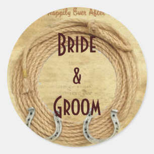 Weine oder Bierflaschen Western Hochzeitsmarken Runder Aufkleber
