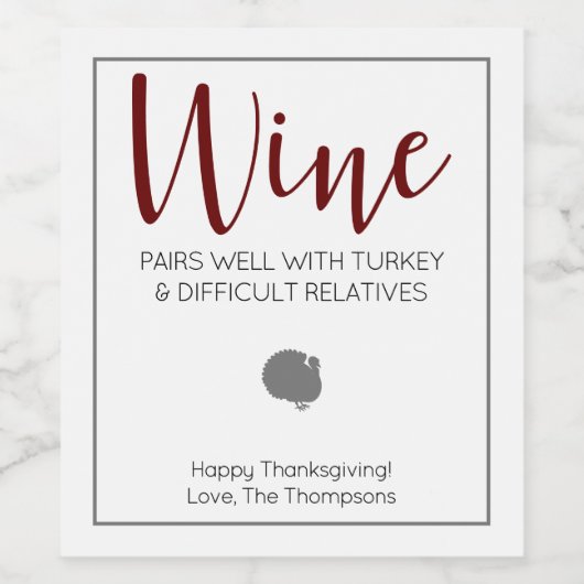Weine Pairs gut mit Truthühnern und schwierigen Ve Weinetikett (Einzelnes Label)