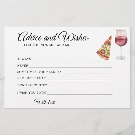 Weine & Pizza Brautparty Beratung und Wünsche Briefpapier (Vorderseite)