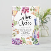 Weine und Käse Wasserfarben Party Einladung (Stehend Vorderseite)
