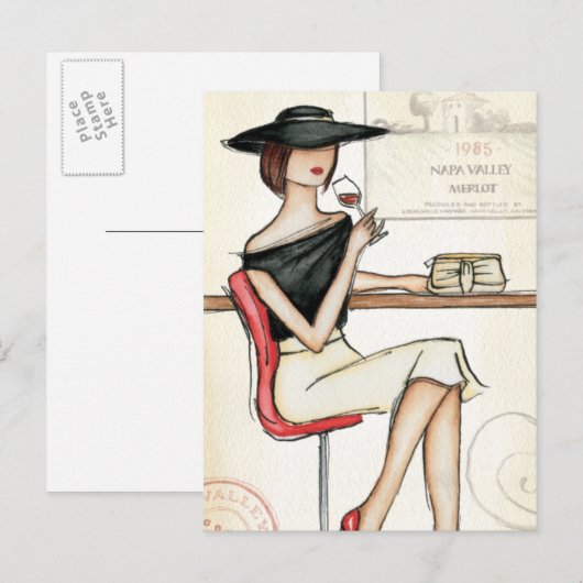 Weine und Weinglas Postkarte (Vorne/Hinten)