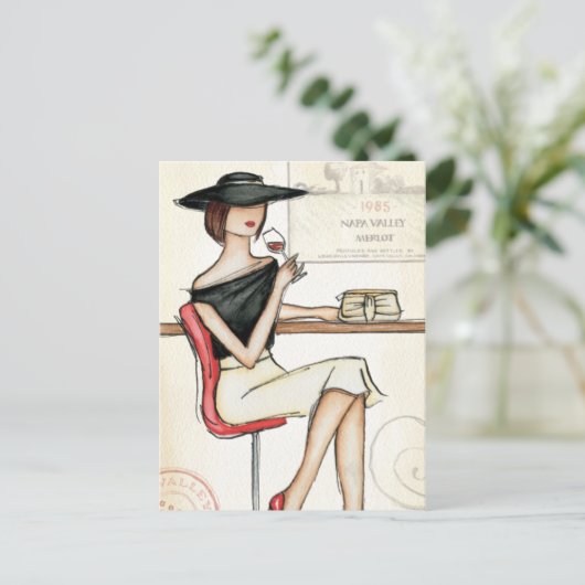 Weine und Weinglas Postkarte (Stehend Vorderseite)