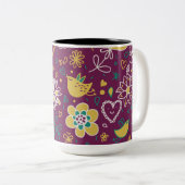 Weine Whimsikale Vögel und Blume Zweifarbige Tasse (VorderseiteRechts)