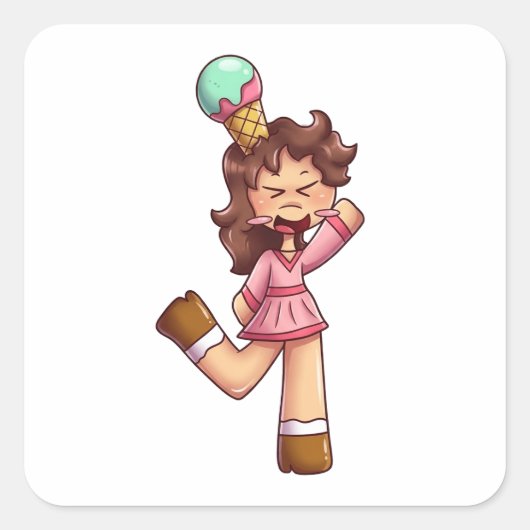 weinende Chibi-Mädchen mit Eiscreme-Kegel Quadratischer Aufkleber (Vorderseite)