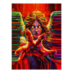 Weinender Engel Neon Multicolor Impasto Ölgemälde Poster