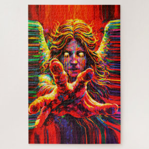 Weinender Engel Neon Multicolor Impasto Ölgemälde Puzzle
