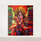 Weinender Engel Neon Multicolor Impasto Ölgemälde Wandteppich (Vorderseite)