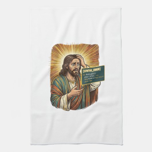 weinender Jesus Syntaxfehler Codierung Programmier Geschirrtuch (Vertikal)