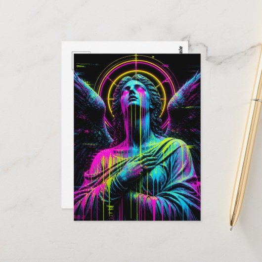 Weinender Neon-Engel Postkarte (Vorderseite/Rückseite Beispiel)