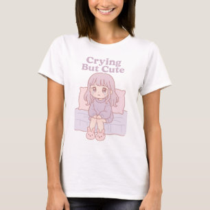 Weinendes aber süßes Pastell-Kawaii-Anime-Mädchen- T-Shirt