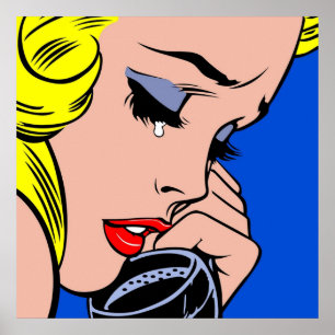 weinendes Comic-Mädchen Mädchen weint am Telefon Poster