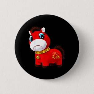 Weinendes trauriges Pferd Rot Kawaii Tierkreis 202 Button