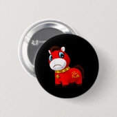 Weinendes trauriges Pferd Rot Kawaii Tierkreis 202 Button (Vorne & Hinten)
