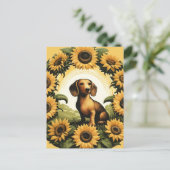 Weiner Dog Dackel Art Sonnenblumen Postkarte (Stehend Vorderseite)