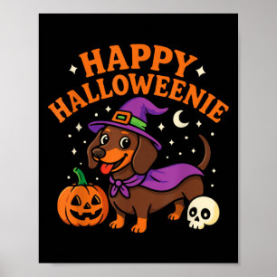 Weiner Dog Witch Happy Halloweenie Niedliches Hall Poster