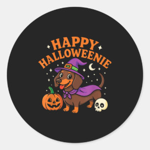 Weiner Dog Witch Happy Halloweenie Niedliches Hall Runder Aufkleber