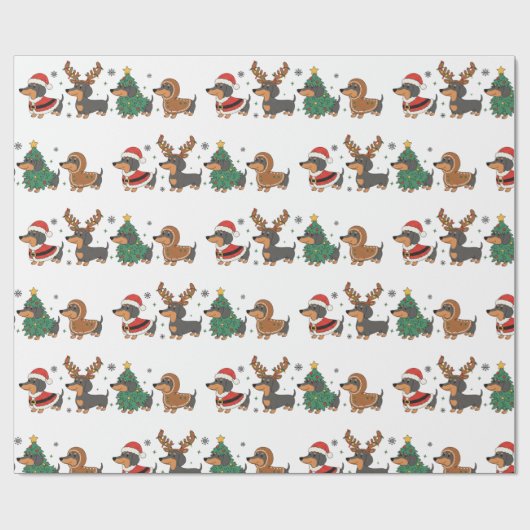Weiner Dogs Christmas Holiday Wrapping Paper Geschenkpapier (Flach)