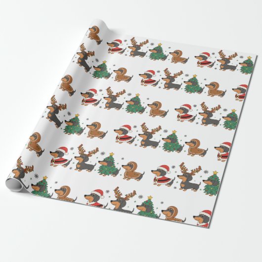 Weiner Dogs Christmas Holiday Wrapping Paper Geschenkpapier (Ungerollt)