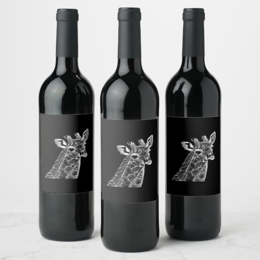 Weinetikett aus schwarz-weißer Giraffe (Flaschen)